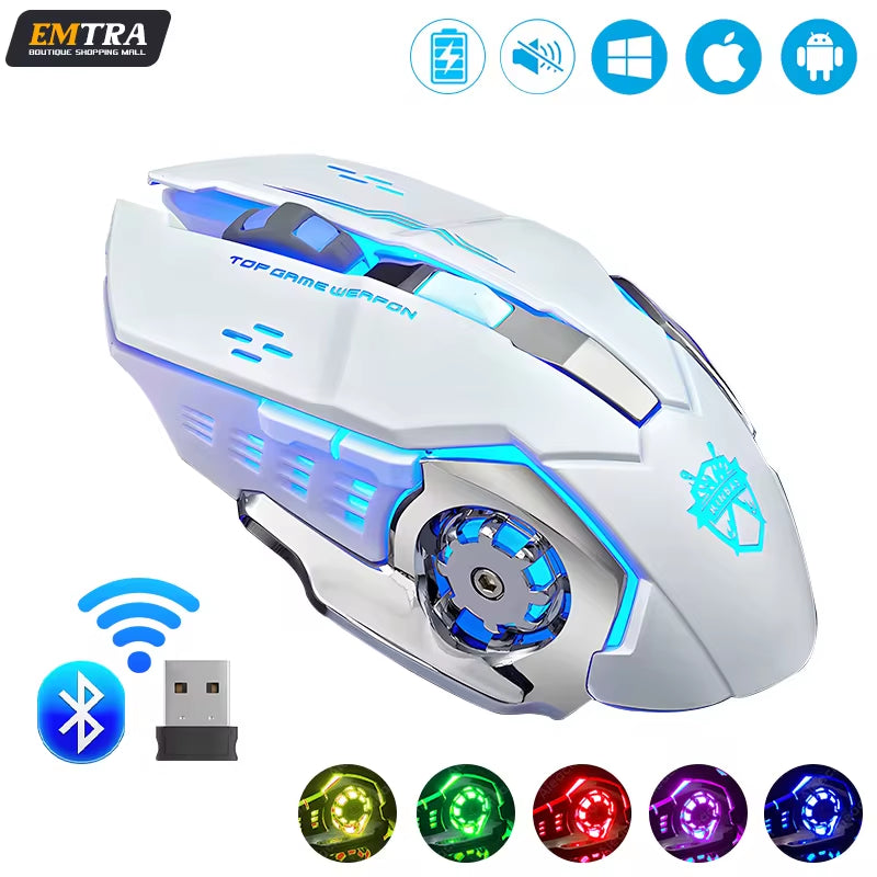 Rechargeable Wireless Mouse Gaming Computer Silent Bluetooth Mouse USB Mechanical E-Sports Backlight PC Gamer Mouse for Computer