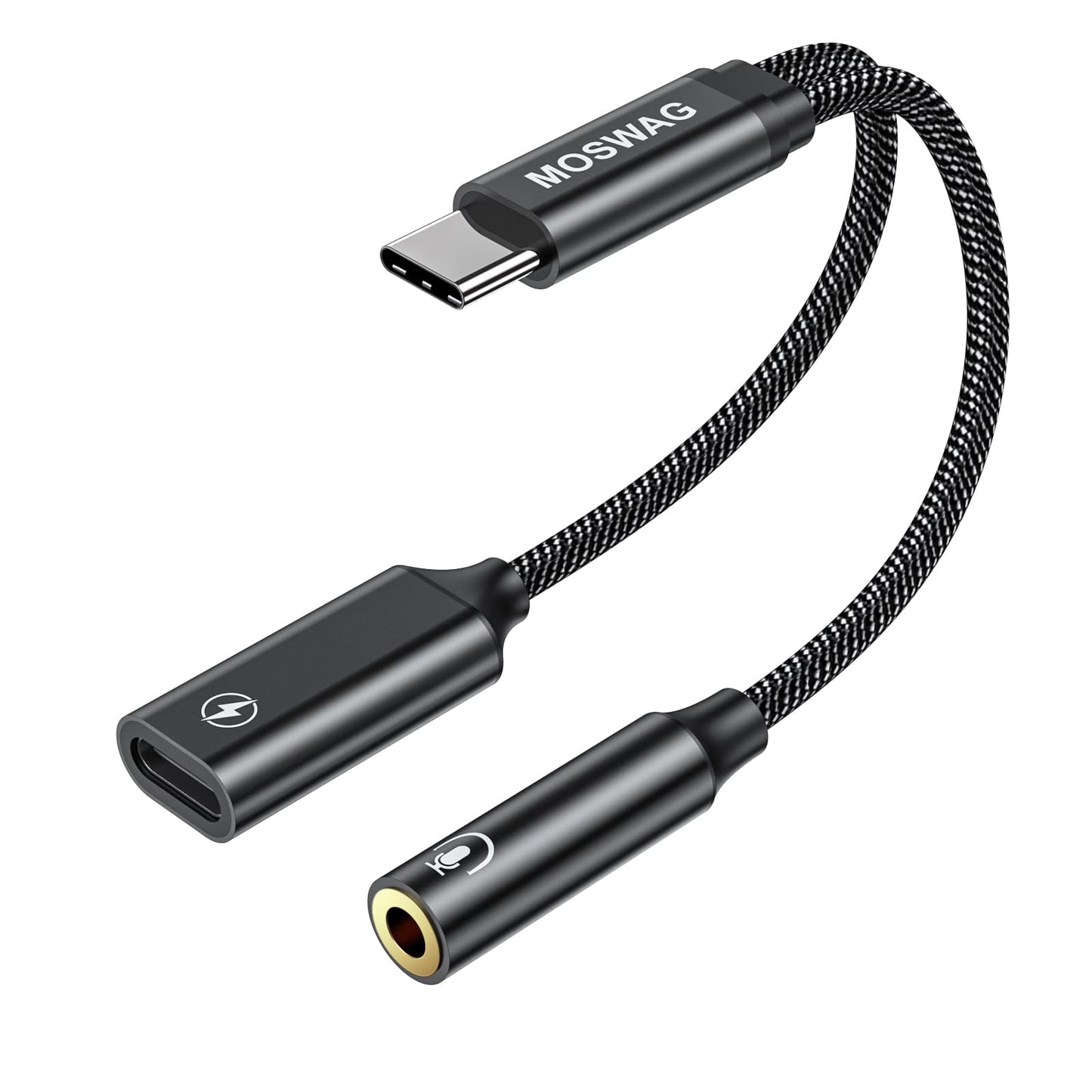 MOSWAG USB Typ C zu 3.5mm Kopfhörer und Ladegerät Adapter 2-in-1 USB C zu Aux Audio Jack Hi-Res DAC und Schnelllade-Dongle Kabel Kompatibel mit Pixel 6 5 Galaxy S23 S22 S21 S20+Plus Note 20