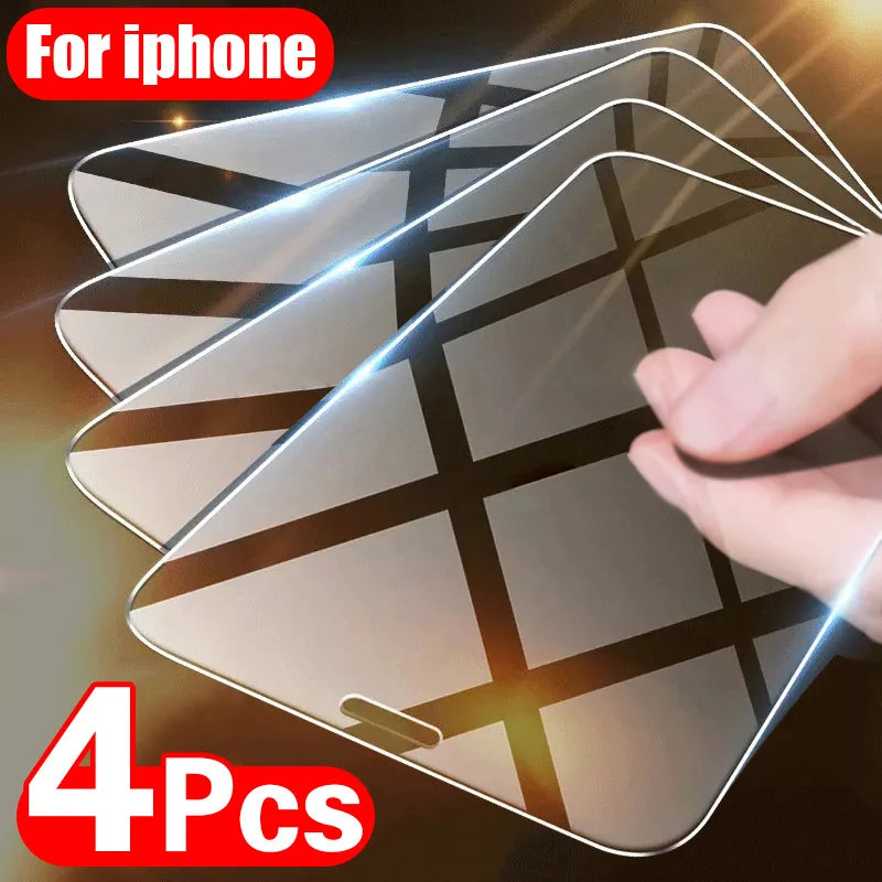 4PCS Tempered Glass for Iphone 11 12 13 14 15 Pro XR X XS Max Screen Protector on for Iphone 12 13 Mini 7 8 6 plus SE Glass
