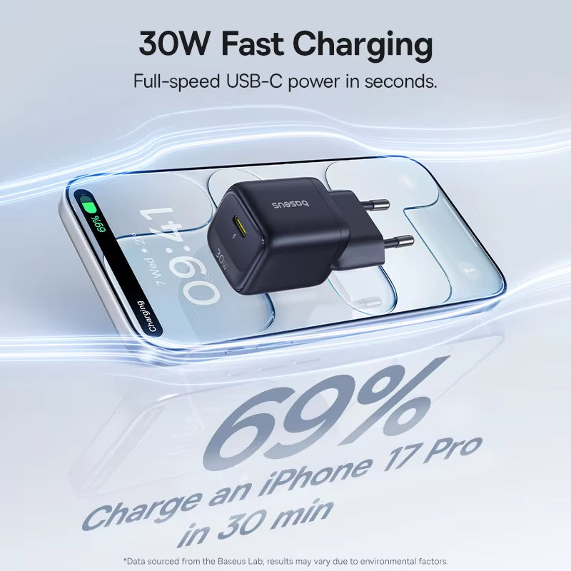 30W Gan Charger PD Charger for Iphone 17 16 15 14 13 12 Max Fast Charger PD3.0 QC3.0 Phone Charger Type C Tablets Charger