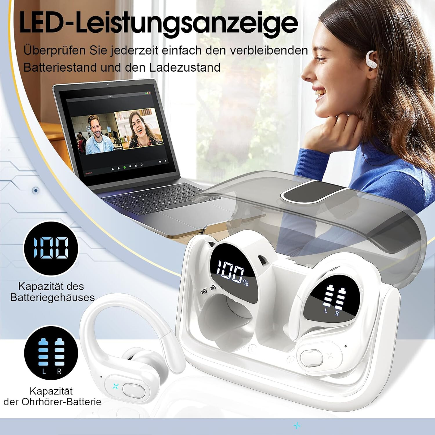 Kabellose Sport-Ohrhörer mit LED-Ladeanzeige