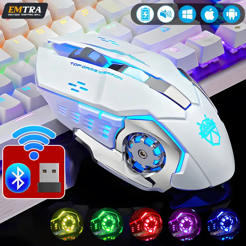 Rechargeable Wireless Mouse Gaming Computer Silent Bluetooth Mouse USB Mechanical E-Sports Backlight PC Gamer Mouse for Computer