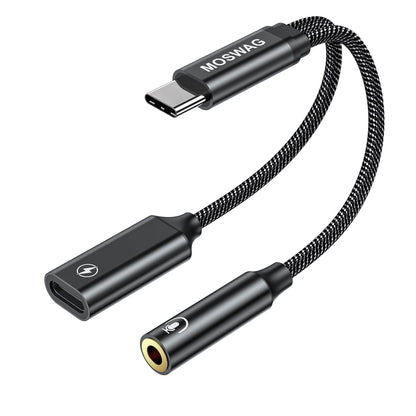MOSWAG USB Typ C zu 3.5mm Kopfhörer und Ladegerät Adapter 2-in-1 USB C zu Aux Audio Jack Hi-Res DAC und Schnelllade-Dongle Kabel Kompatibel mit Pixel 6 5 Galaxy S23 S22 S21 S20+Plus Note 20