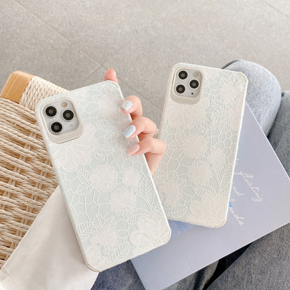 Apple-Compatible Skin Embossed Lace Flower Case