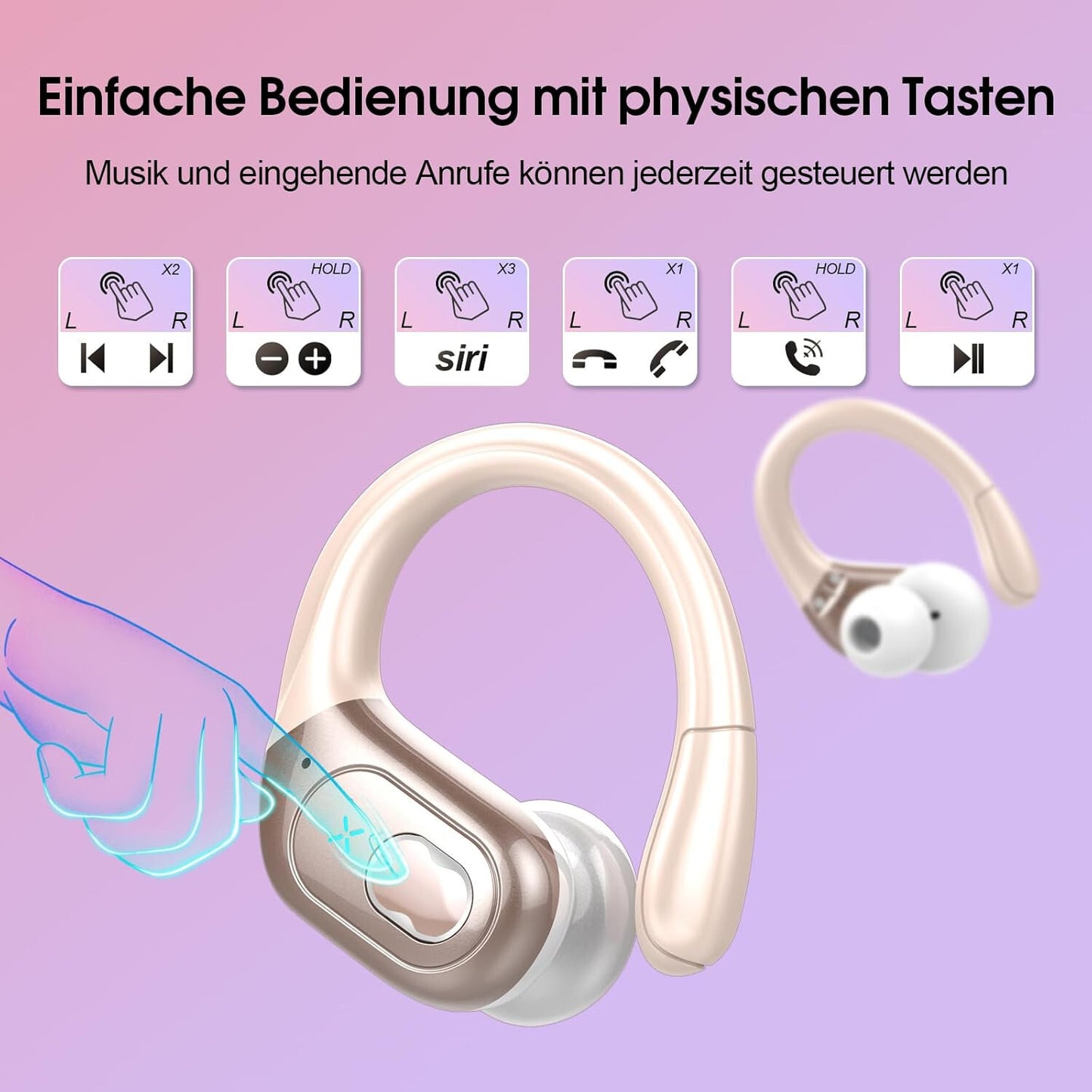 Bluetooth Kopfhörer V5.3 Sport in Ear Mikrofon LED Anzeige Fitness Joggen Auto